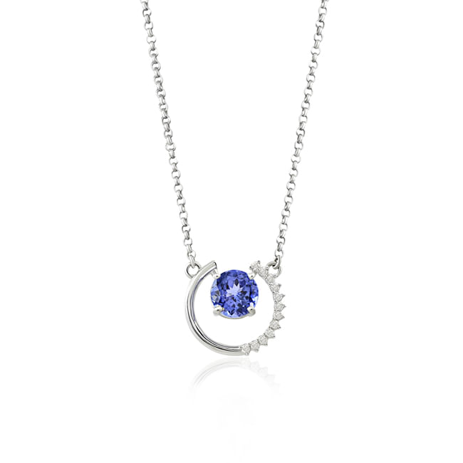 Colar-Ouro-Branco-Tanzanita-Redonda-com-Borda-de-Diamantes