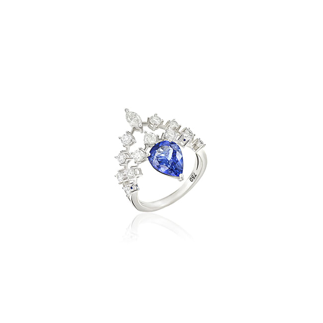 Anel-Ouro-Branco-Gota-Tanzanita-e-Fio-Duplo-Diamantes